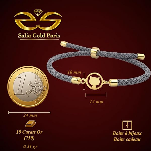 Salia Gold Paris Bracelet – or 18 Carats – 0.31 gr – motif chat élégant – Valeur refuge – Idée cadeau – poinçon 750 – Certificat d’authenticité - Image 4