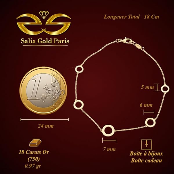 Salia Gold Paris Bracelet – or 18 carats – 0.97 gr – Géométrique orné de petits et grands cercles ajourés – Valeur refuge – Idée cadeau – poinçon 750 – Certificat d’authenticité - Image 4