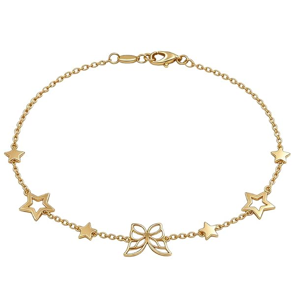 Salia Gold Paris Bracelet – or 18 carats – 1.02 gr – Papillon au centre, étoiles sur les côtés – Valeur refuge – Idée cadeau – poinçon 750 – Certificat d’authenticité