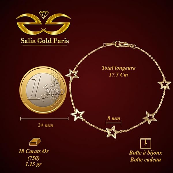 Salia Gold Paris Bracelet – or 18 carats – 1.15 gr – Étoiles scintillantes évidées – Valeur refuge – Idée cadeau – poinçon 750 – Certificat d’authenticité - Image 4