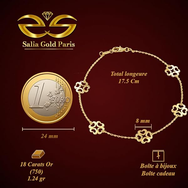 Salia Gold Paris Bracelet – or 18 carats – 1.24 gr – Fleurs aux pétales de cœur – Valeur refuge – Idée cadeau – certificat d’authenticité - Image 4