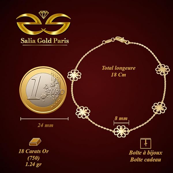 Salia Gold Paris Bracelet – or 18 carats – 1.24 gr – Fleurs délicates reliées – Valeur refuge – Idée cadeau – poinçon 750 – Certificat d’authenticité - Image 4