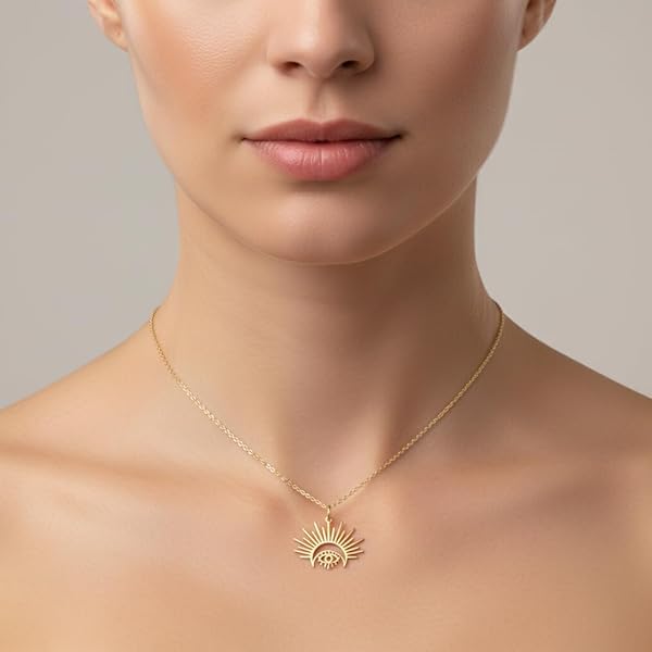 Salia Gold Paris Collier – or 18 Carats – 2.71 gr – Motif Soleil et Œil – Valeur refuge – Cadeau – certificat d’authenticité - Image 3