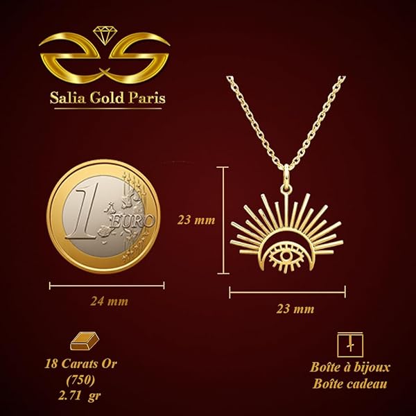 Salia Gold Paris Collier – or 18 Carats – 2.71 gr – Motif Soleil et Œil – Valeur refuge – Cadeau – certificat d’authenticité - Image 4