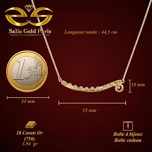 Salia Gold Paris Collier – or 18 Carats – 3.94 gr – vague de mer avec gouttes d'eau – Valeur refuge – Idée cadeau – poinçon 750 – Certificat d’authenticité - Image 4
