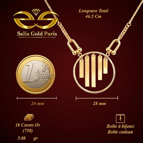 Salia Gold Paris Collier – or 18 Carats – 5.08 gr – design géométrique unique – Valeur refuge – Idée cadeau – poinçon 750 – Certificat d’authenticité - Image 3