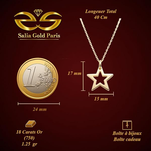 Salia Gold Paris Collier – or 18 carats – 1.25 gr – Étoile ajourée cinq branches, éclat délicat – Valeur refuge – Idée cadeau – poinçon 750 – Certificat d’authenticité - Image 4