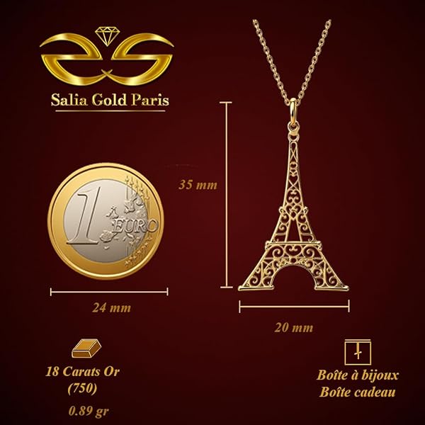 Salia Gold Paris Pendentif – or 18 Carats – 0.89 gr – symbole de la Tour Eiffel – Valeur refuge – Idée cadeau – poinçon 750 – Certificat d’authenticité - Image 3