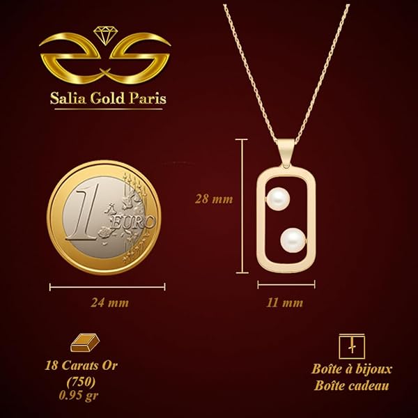 Salia Gold Paris Pendentif – or 18 Carats – 0.95 gr – design rectangulaire avec perles blanches – Valeur refuge – Idée cadeau – poinçon 750 – Certificat d’authenticité - Image 5
