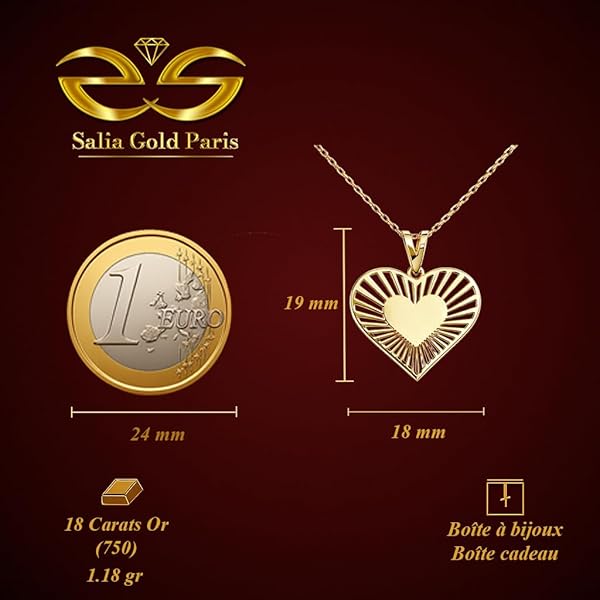 Salia Gold Paris Pendentif – or 18 Carats – 1.18 gr – cœur lumineux – Valeur refuge – Idée cadeau – poinçon 750 – Certificat d’authenticité - Image 4