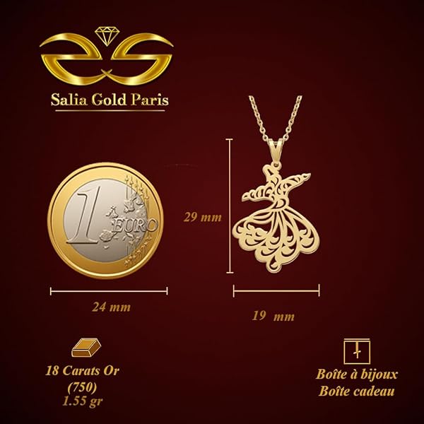 Salia Gold Paris Pendentif – or 18 Carats – 1.55 gr – Inspiration de la danse des derviches tourneurs – Valeur refuge – Idée cadeau – poinçon 750 – Certificat d’authenticité - Image 4