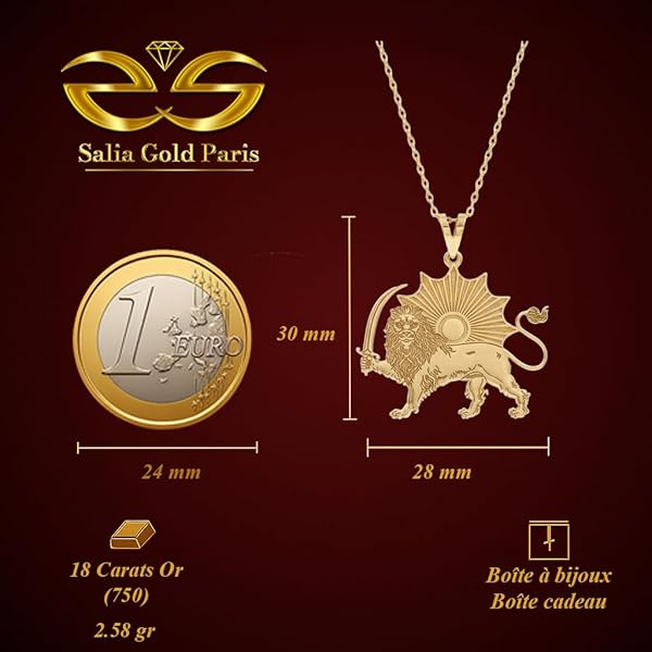 Salia Gold Paris Pendentif – or 18 Carats – 2.58 gr – lion et soleil avec épée – Valeur refuge – Idée cadeau – poinçon 750 – Certificat d’authenticité - Image 4