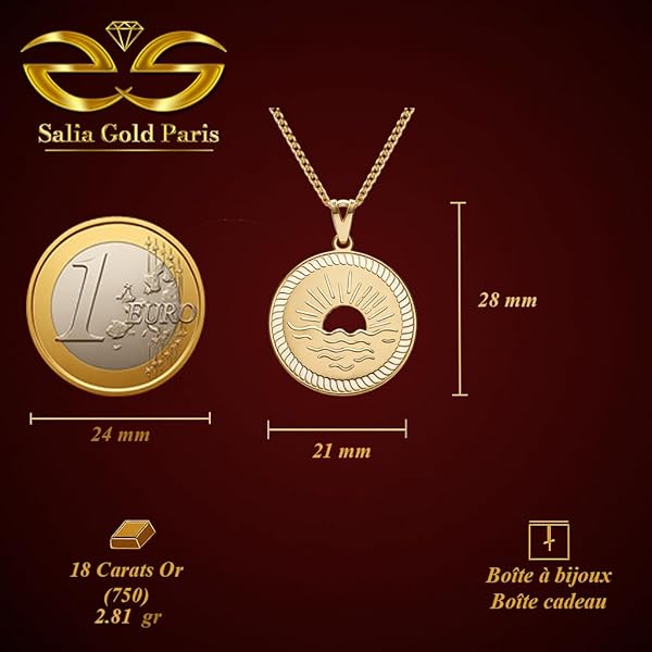 Salia Gold Paris Pendentif – or 18 Carats – 2.81 gr – symbole de coucher de soleil – Valeur refuge – Idée cadeau – poinçon 750 – Certificat d’authenticité - Image 4