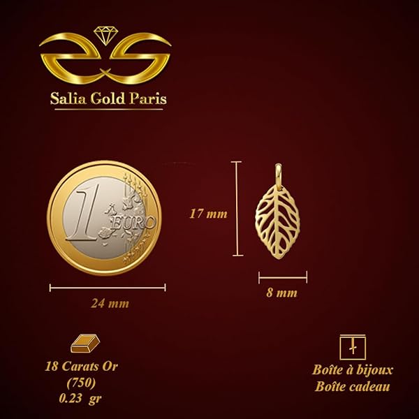 Salia Gold Paris Pendentif – or 18 carats – 0.23 gr – Feuille délicate et élégante – Valeur refuge – Idée cadeau – poinçon 750 – Certificat d’authenticité - Image 4