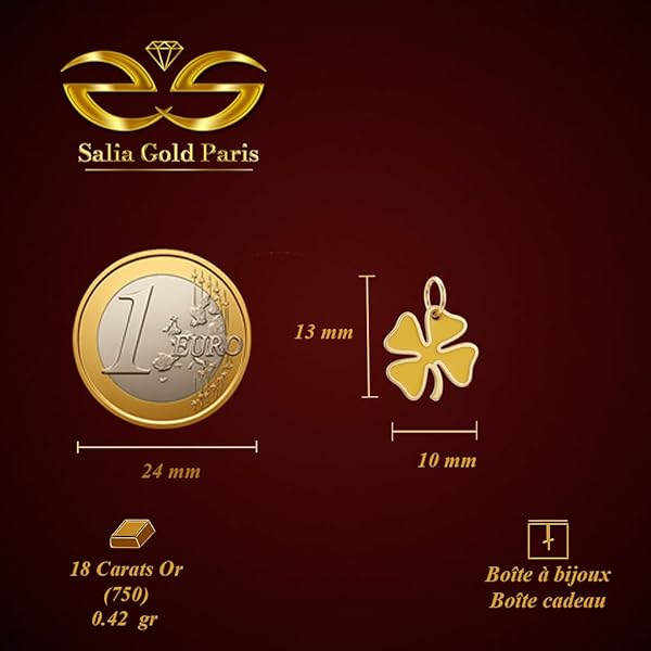 Salia Gold Paris Pendentif – or 18 carats – 0.42 gr – Feuille de trèfle émaillée jaune – Valeur refuge – Idée cadeau – poinçon 750 – Certificat d’authenticité - Image 4