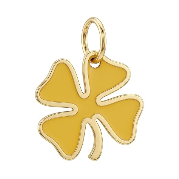 Salia Gold Paris Pendentif – or 18 carats – 0.42 gr – Feuille de trèfle émaillée jaune – Valeur refuge – Idée cadeau – poinçon 750 – Certificat d’authenticité