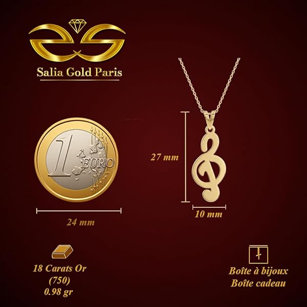 Salia Gold Paris Pendentif – or 18 carats – 0.98 gr – Clé de sol délicate et élégante – Valeur refuge – Idée cadeau – poinçon 750 – Certificat d’authenticité - Image 4