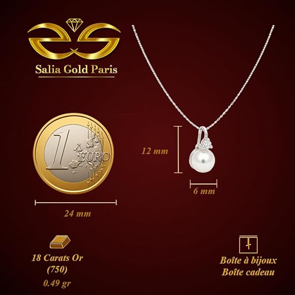 Salia Gold Paris Pendentif – or blanc 18 Carats – 0.49 gr – Délicat perle et pierre semi-précieuse blanches suspendues – Valeur refuge – Idée cadeau – poinçon 750 – Certificat d’authenticité - Image 4
