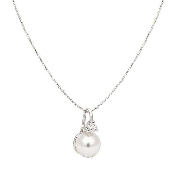 Salia Gold Paris Pendentif – or blanc 18 Carats – 0.49 gr – Délicat perle et pierre semi-précieuse blanches suspendues – Valeur refuge – Idée cadeau – poinçon 750 – Certificat d’authenticité
