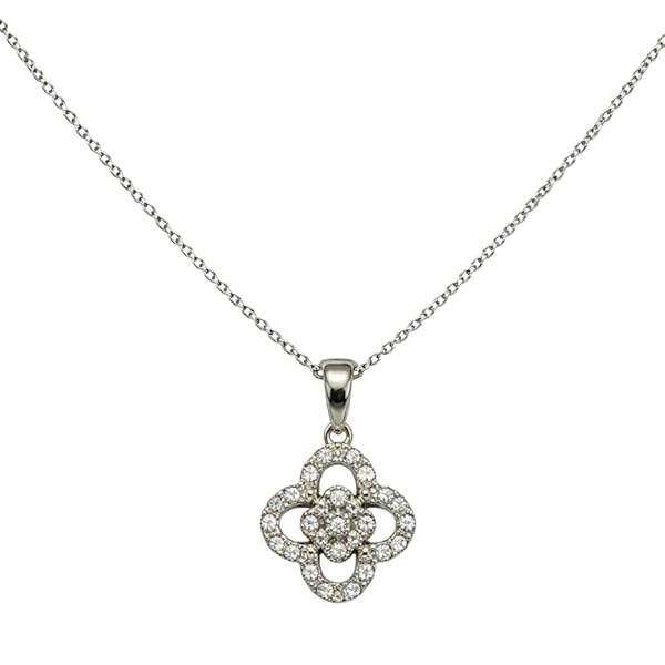 Salia Gold Paris Pendentif – or blanc 18 Carats – 0.97 gr – Fleur à quatre pétales ornée de zirconiums brillants – Valeur refuge – Idée cadeau – poinçon 750 – Certificat d’authenticité