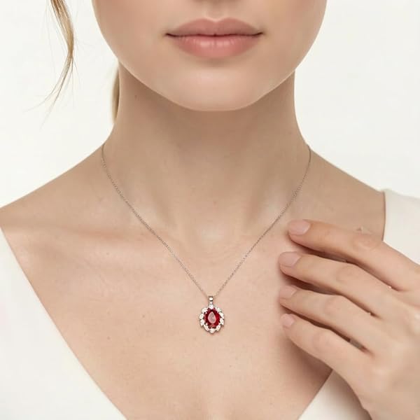 Salia Gold Paris Pendentif – or blanc 18 Carats – 1.17 gr – Ovale en zirconium orange, petites feuilles en or blanc – Valeur refuge – Idée cadeau – certificat d’authenticité - Image 3