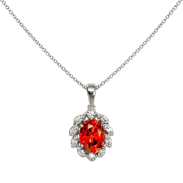 Salia Gold Paris Pendentif – or blanc 18 Carats – 1.17 gr – Ovale en zirconium orange, petites feuilles en or blanc – Valeur refuge – Idée cadeau – certificat d’authenticité