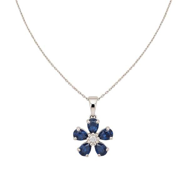 Salia Gold Paris Pendentif – or blanc 18 Carats – 1.40 gr – En forme de fleur délicatement serti de zirconiums bleu nuit – Valeur refuge – Idée cadeau – poinçon 750 – Certificat d’authenticité