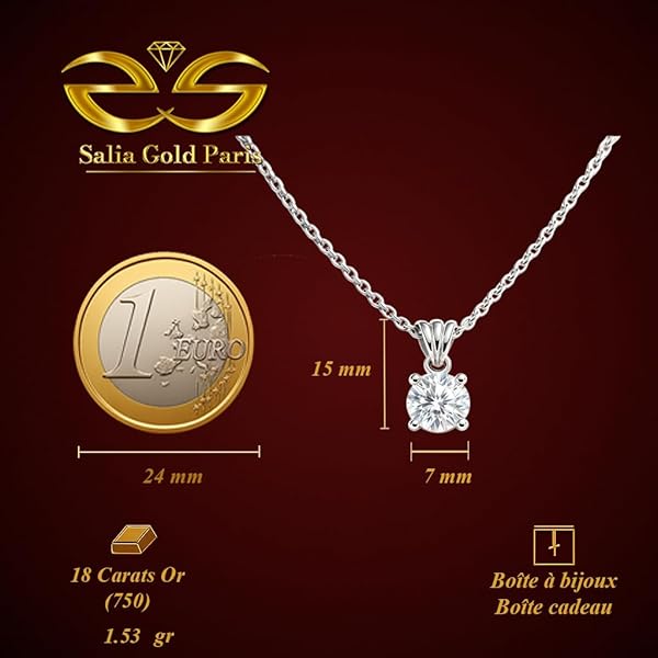Salia Gold Paris Pendentif – or blanc 18 Carats – 1.53 gr – design circulaire en pierre émaillée – Valeur refuge – Idée cadeau – poinçon 750 – Certificat d’authenticité - Image 4