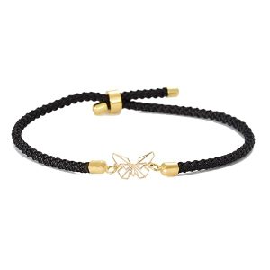 Bracelet femme en or 18 carats – Cordon noir tressé avec papillon délicat en or jaune – Bijou raffiné et cadeau élégant pour anniversaire ou Saint-Valentin – Sali Gold Paris – 0.22 gr